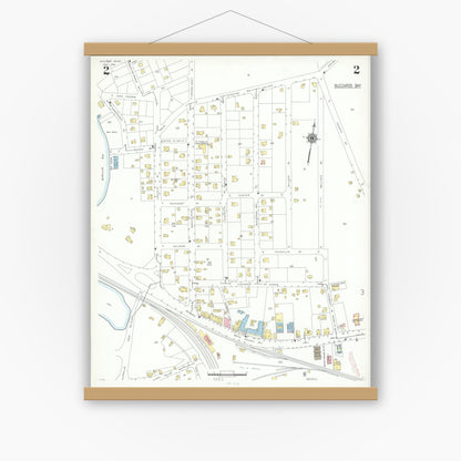 Old map wall art mockup — magnetic wood frame on white wall — Sanborn Fire Insurance Map from Bourne, Barnstable County, Massachusetts (1941), Sheet #0002