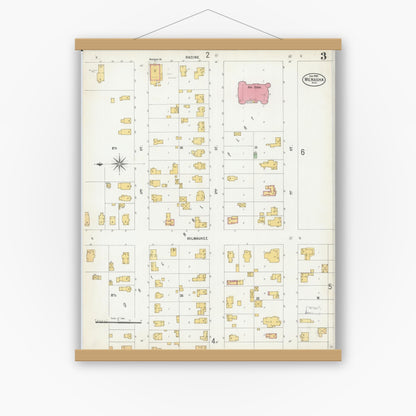 Old map wall art mockup — magnetic wood frame on white wall — Sanborn Fire Insurance Map from Menasha, Winnebago County, Wisconsin (1900), Sheet #0003
