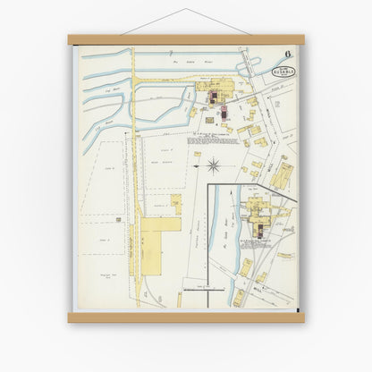 Old map wall art mockup — magnetic wood frame on white wall — Sanborn Fire Insurance Map from Oscoda, Iosco County, Michigan (1895), Sheet #0006