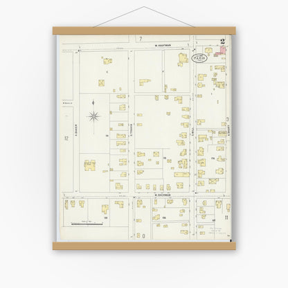 Old map wall art mockup — magnetic wood frame on white wall — Sanborn Fire Insurance Map from Paris, Lamar County, Texas (1897), Sheet #0002