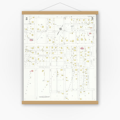 Old map wall art mockup — magnetic wood frame on white wall — Sanborn Fire Insurance Map from McGregor, McLennan County, Texas (1932), Sheet #0005