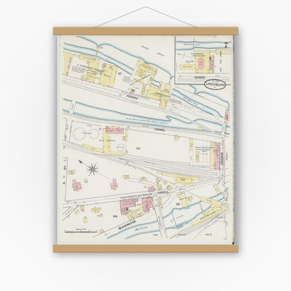 Old map wall art mockup — magnetic wood frame on white wall — Sanborn Fire Insurance Map from Lynchburg, Independent Cities, Virginia (1890), Sheet #0007