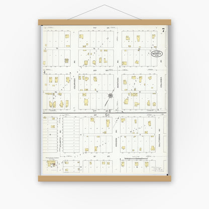 Old map wall art mockup — magnetic wood frame on white wall — Sanborn Fire Insurance Map from Morris, Stevens County, Minnesota (1909), Sheet #0007