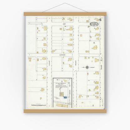 Old map wall art mockup — magnetic wood frame on white wall — Sanborn Fire Insurance Map from Whitewright, Grayson County, Texas (1920), Sheet #0006
