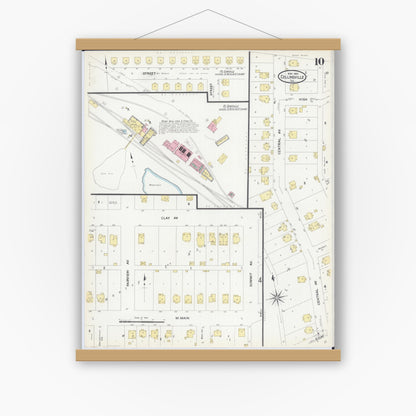 Old map wall art mockup — magnetic wood frame on white wall — Sanborn Fire Insurance Map from Collinsville, Madison County, Illinois (1907), Sheet #0010