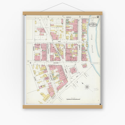 Old map wall art mockup — magnetic wood frame on white wall — Sanborn Fire Insurance Map from Mount Clemens, Macomb County, Michigan (1897), Sheet #0002