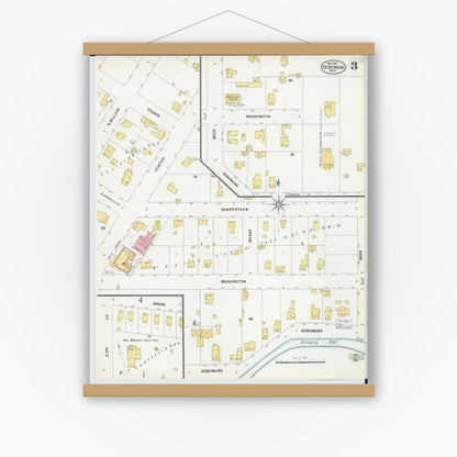Old map wall art mockup — magnetic wood frame on white wall — Sanborn Fire Insurance Map from Sebewaing, Huron County, Michigan (1901), Sheet #0003