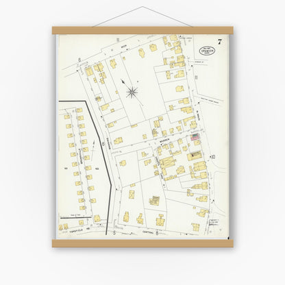 Old map wall art mockup — magnetic wood frame on white wall — Sanborn Fire Insurance Map from Ipswich, Essex County, Massachusetts (1907), Sheet #0007