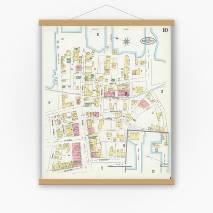 Old map wall art mockup — magnetic wood frame on white wall — Sanborn Fire Insurance Map from Nantucket, Nantucket County, Massachusetts (1904), Sheet #0010