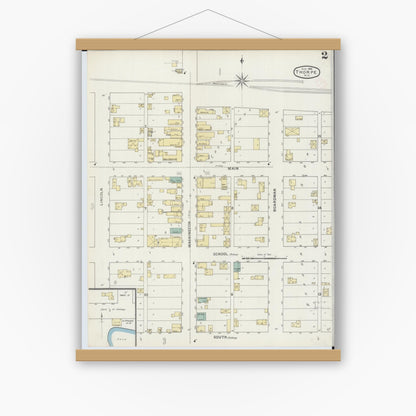 Old map wall art mockup — magnetic wood frame on white wall — Sanborn Fire Insurance Map from Thorpe, Clark County, Wisconsin (1894), Sheet #0002