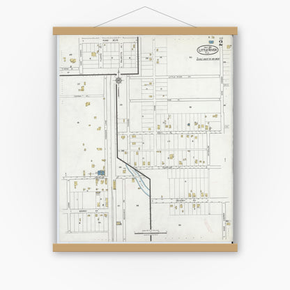 Old map wall art mockup — magnetic wood frame on white wall — Sanborn Fire Insurance Map from Little River, Dade County, Florida (1921), Sheet #0002