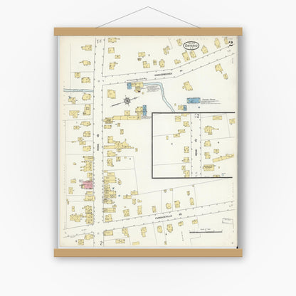 Old map wall art mockup — magnetic wood frame on white wall — Sanborn Fire Insurance Map from Ontario, Wayne County, New York (1912), Sheet #0002