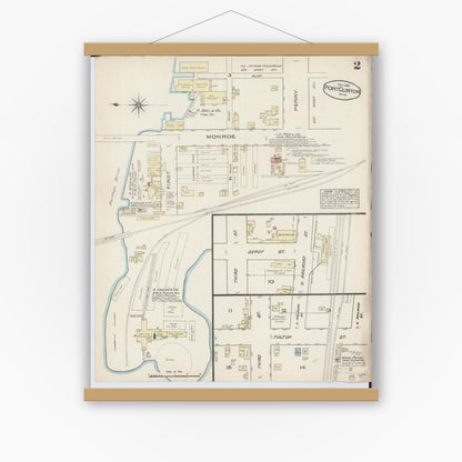 Old map wall art mockup — magnetic wood frame on white wall — Sanborn Fire Insurance Map from Port Clinton, Ottawa County, Ohio (1884), Sheet #0002