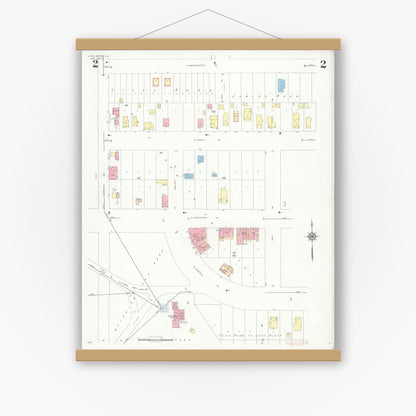 Old map wall art mockup — magnetic wood frame on white wall — Sanborn Fire Insurance Map from Lake Bluff, Lake County, Illinois (1937), Sheet #0002