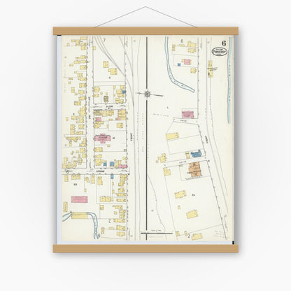 Old map wall art mockup — magnetic wood frame on white wall — Sanborn Fire Insurance Map from Pomeroy, Meigs County, Ohio (1916), Sheet #0006