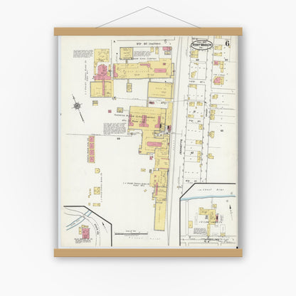 Old map wall art mockup — magnetic wood frame on white wall — Sanborn Fire Insurance Map from Point Marion, Fayette County, Pennsylvania (1921), Sheet #0006