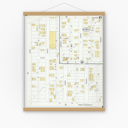 Old map wall art mockup — magnetic wood frame on white wall — Sanborn Fire Insurance Map from Red Jacket, Houghton County, Michigan (1900), Sheet #0010