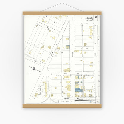 Old map wall art mockup — magnetic wood frame on white wall — Sanborn Fire Insurance Map from La Mesa, San Diego County, California (1911), Sheet #0003