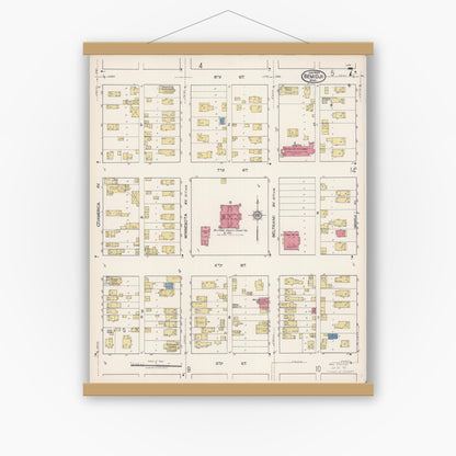 Old map wall art mockup — magnetic wood frame on white wall — Sanborn Fire Insurance Map from Bemidji, Beltrami County, Minnesota (1922), Sheet #0007