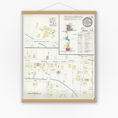 Old map wall art mockup — magnetic wood frame on white wall — Sanborn Fire Insurance Map from Ravena, Albany County, New York (1909) - Complete Map Set
