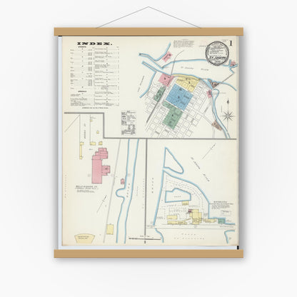 Old map wall art mockup — magnetic wood frame on white wall — Sanborn Fire Insurance Map from Saint Joseph, Berrien County, Michigan (1892) - Complete Map Set