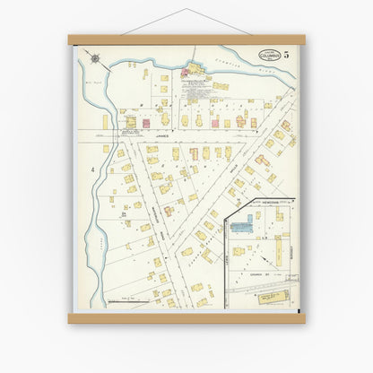 Old map wall art mockup — magnetic wood frame on white wall — Sanborn Fire Insurance Map from Columbus, Columbia and Dodge County, Wisconsin (1915), Sheet #0005