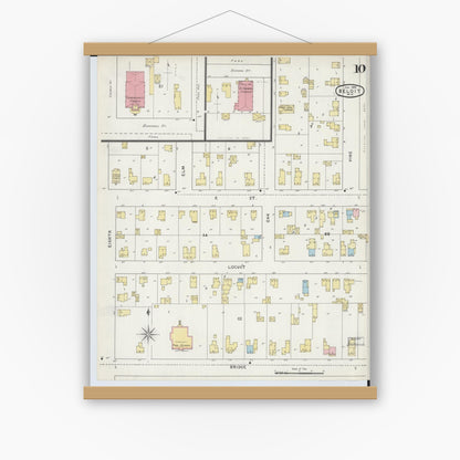 Old map wall art mockup — magnetic wood frame on white wall — Sanborn Fire Insurance Map from Beloit, Rock County, Wisconsin (1895), Sheet #0010