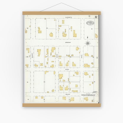 Old map wall art mockup — magnetic wood frame on white wall — Sanborn Fire Insurance Map from Jefferson, Marion County, Texas (1906), Sheet #0008