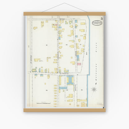 Old map wall art mockup — magnetic wood frame on white wall — Sanborn Fire Insurance Map from Saint Augustine, Saint John's County, Florida (1893), Sheet #0005
