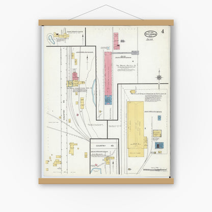 Old map wall art mockup — magnetic wood frame on white wall — Sanborn Fire Insurance Map from Sylvania, Lucas County, Ohio (1919), Sheet #0004
