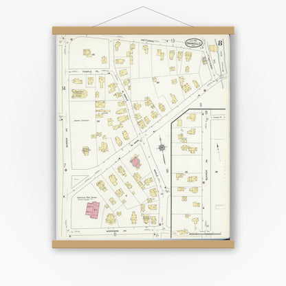 Old map wall art mockup — magnetic wood frame on white wall — Sanborn Fire Insurance Map from Granville, Washington County, New York (1912), Sheet #0008