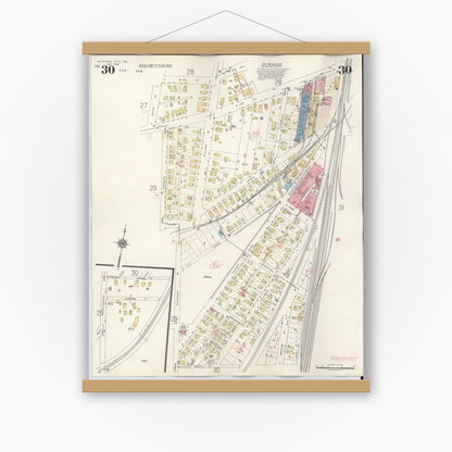 Old map wall art mockup — magnetic wood frame on white wall — Sanborn Fire Insurance Map from Michigan City, La Porte County, Indiana (1948), Sheet #0030