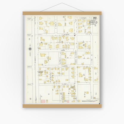 Old map wall art mockup — magnetic wood frame on white wall — Sanborn Fire Insurance Map from Gainesville, Alachua County, Florida (1913), Sheet #0022