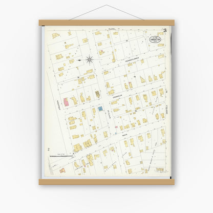 Old map wall art mockup — magnetic wood frame on white wall — Sanborn Fire Insurance Map from Swanton, Fulton County, Ohio (1908), Sheet #0003