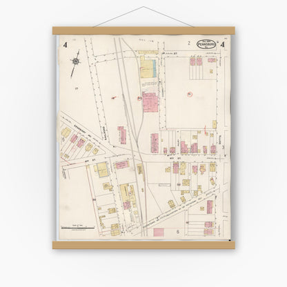 Old map wall art mockup — magnetic wood frame on white wall — Sanborn Fire Insurance Map from Pennsburg, Montgomery County, Pennsylvania (1933), Sheet #0004