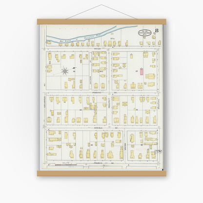 Old map wall art mockup — magnetic wood frame on white wall — Sanborn Fire Insurance Map from Pittsfield, Berkshire County, Massachusetts (1895), Sheet #0008