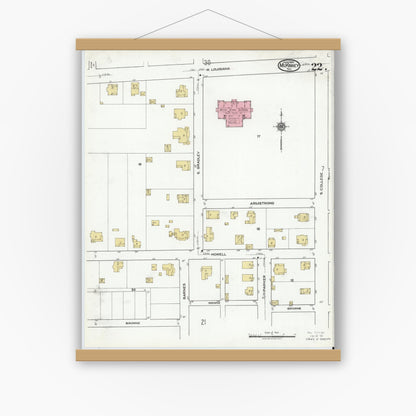 Old map wall art mockup — magnetic wood frame on white wall — Sanborn Fire Insurance Map from McKinney, Collin County, Texas (1920), Sheet #0022