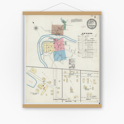 Old map wall art mockup — magnetic wood frame on white wall — Sanborn Fire Insurance Map from Chicopee Falls, Hampden County, Massachusetts (1891) - Complete Map Set