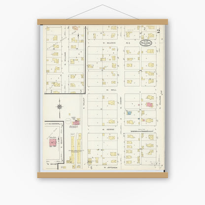 Old map wall art mockup — magnetic wood frame on white wall — Sanborn Fire Insurance Map from Paulding, Paulding County, Ohio (1913), Sheet #0002