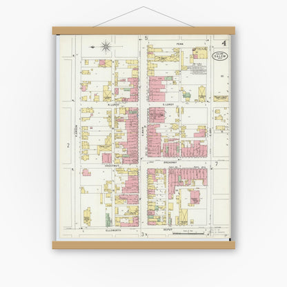 Old map wall art mockup — magnetic wood frame on white wall — Sanborn Fire Insurance Map from Salem, Columbiana County, Ohio (1898), Sheet #0004