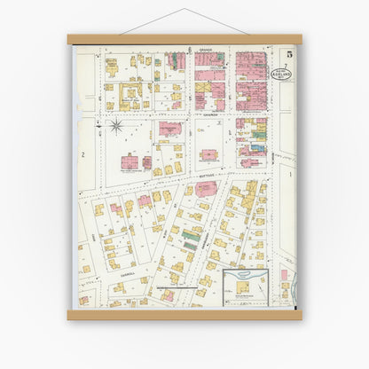 Old map wall art mockup — magnetic wood frame on white wall — Sanborn Fire Insurance Map from Ashland, Ashland County, Ohio (1904), Sheet #0005
