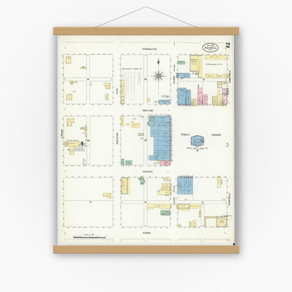 Old map wall art mockup — magnetic wood frame on white wall — Sanborn Fire Insurance Map from Haskell, Haskell County, Texas (1908), Sheet #0002