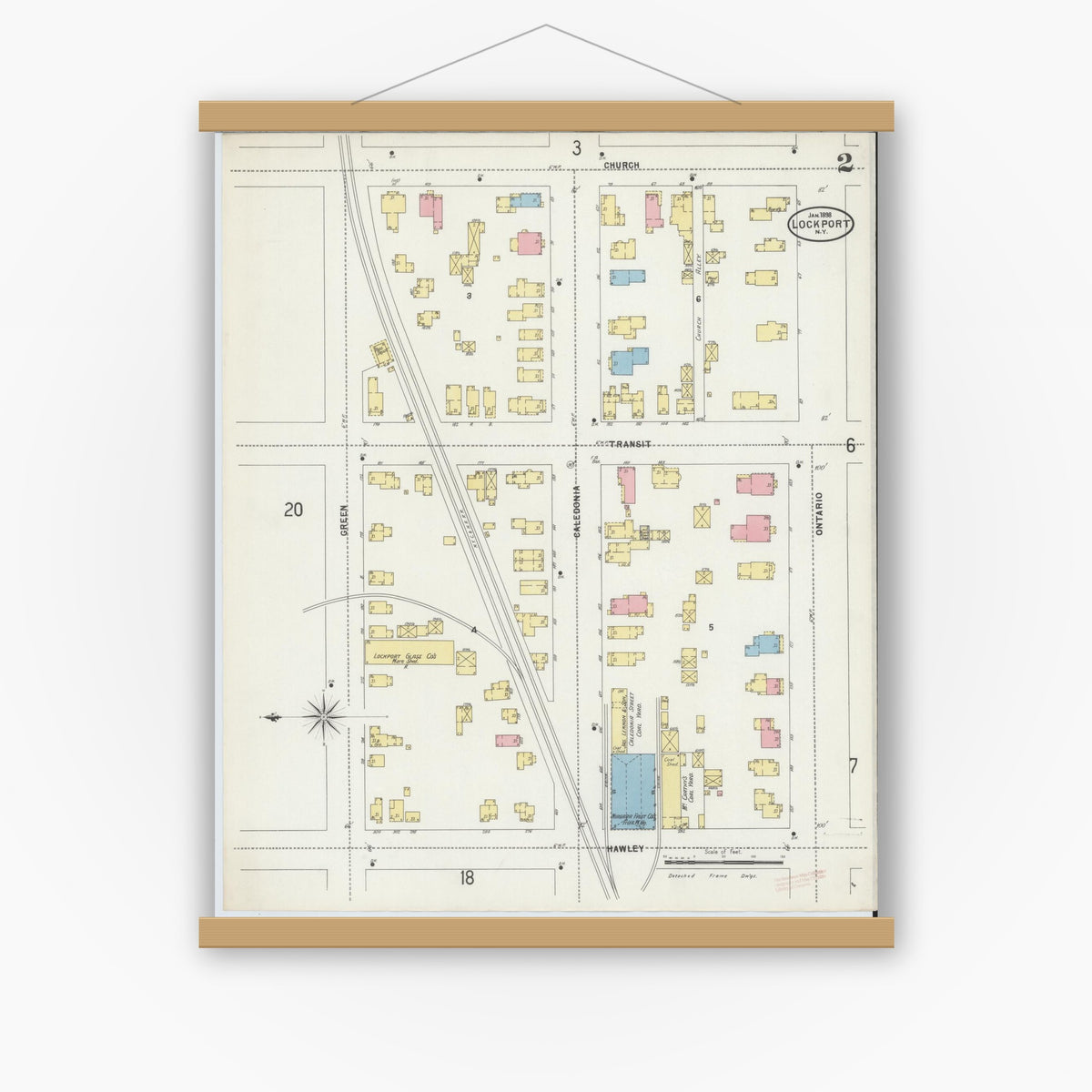 Old map wall art mockup — magnetic wood frame on white wall — Sanborn Fire Insurance Map from Lockport, Niagara County, New York (1898) - Complete Map Set