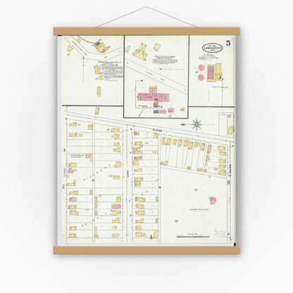 Old map wall art mockup — magnetic wood frame on white wall — Sanborn Fire Insurance Map from Lancaster, Fairfield County, Ohio (1904), Sheet #0005