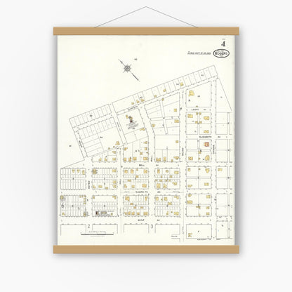 Old map wall art mockup — magnetic wood frame on white wall — Sanborn Fire Insurance Map from Rogers, Bell County, Texas (1921), Sheet #0004