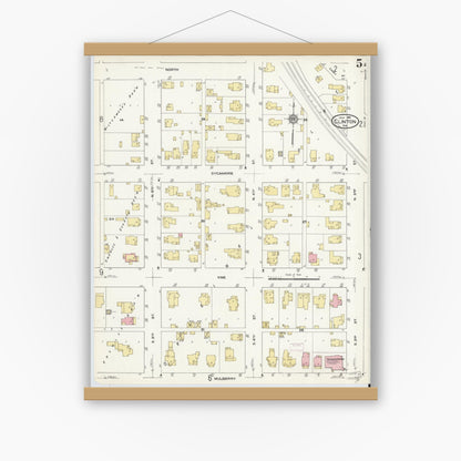 Old map wall art mockup — magnetic wood frame on white wall — Sanborn Fire Insurance Map from Clinton, Vermillion County, Indiana (1910), Sheet #0005