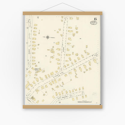 Old map wall art mockup — magnetic wood frame on white wall — Sanborn Fire Insurance Map from Perry, Wyoming County, New York (1913), Sheet #0015