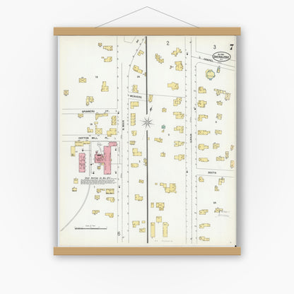 Old map wall art mockup — magnetic wood frame on white wall — Sanborn Fire Insurance Map from Sherburne, Chenango County, New York (1900), Sheet #0007