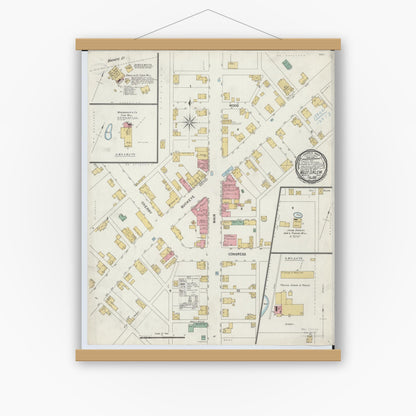 Old map wall art mockup — magnetic wood frame on white wall — Sanborn Fire Insurance Map from West Salem, Wayne County, Ohio (1899), Sheet #0001