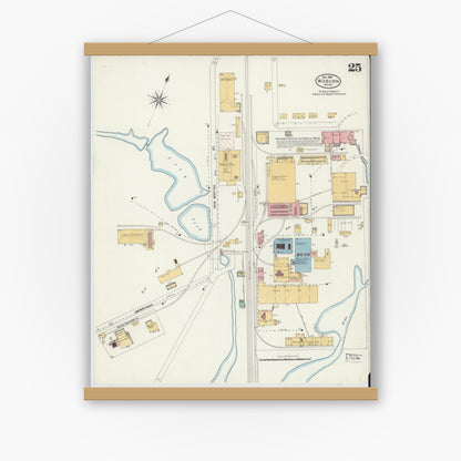 Old map wall art mockup — magnetic wood frame on white wall — Sanborn Fire Insurance Map from Woburn, Middlesex County, Massachusetts (1904), Sheet #0025